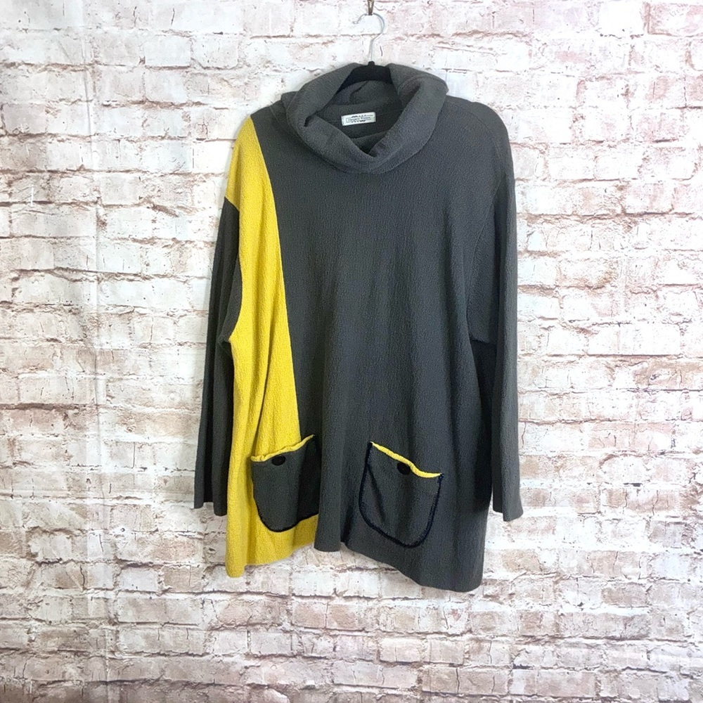 Margaret Winters Colorblock Cowl Neck Lagenlook Sweater in Gray Yellow Size 2X